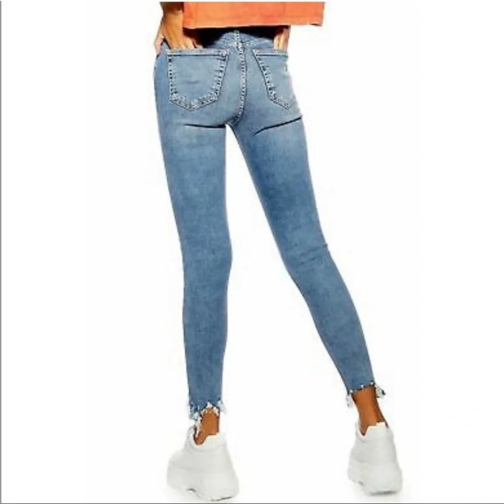 TopShop Jamie Blue High Waist Jagged Hem Skinny Jeans Sz28 Waist28” Inseam26.5” - Picture 7 of 16